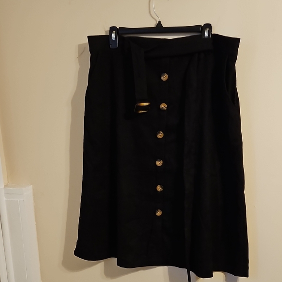 Allegra K Black Cordurory Midi Skirt With Belt. NWT - Picture 1 of 4